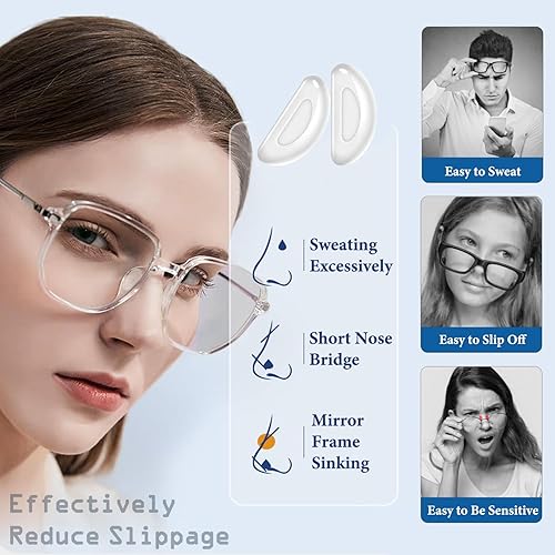 Miniatura 4 de 10 pares de almohadillas de nariz para lentes antideslizantes y adhesivas suaves de silicona, almohadillas de nariz de 0.059 x 0.276 x 0.591 in para