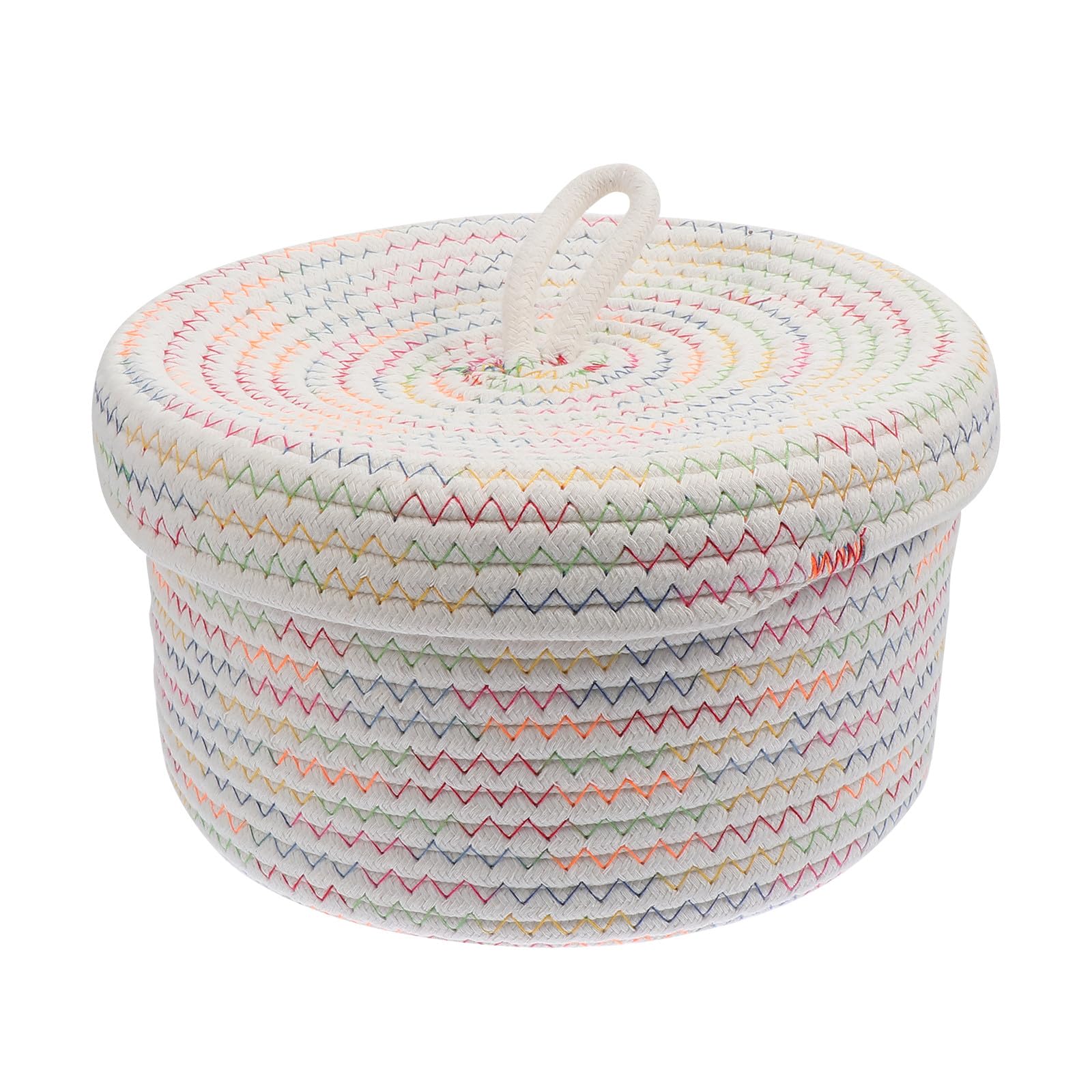 Caja de almacenamiento segura hogar pequeña cesta de cuerda de algodón con tapa beige mini