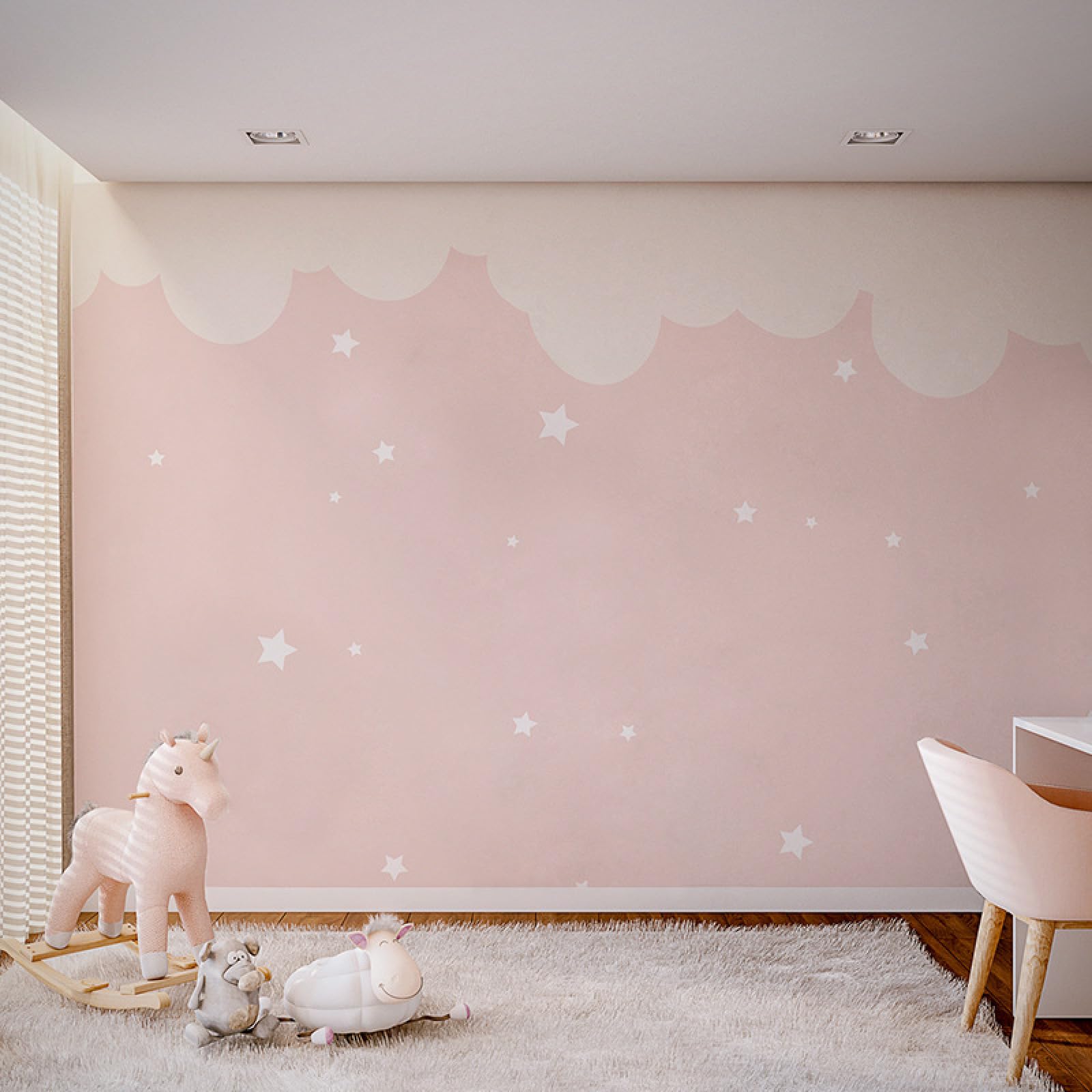 Papier Peint 3d rose à étoiles pour transformer facilement un mur blanc de chambre