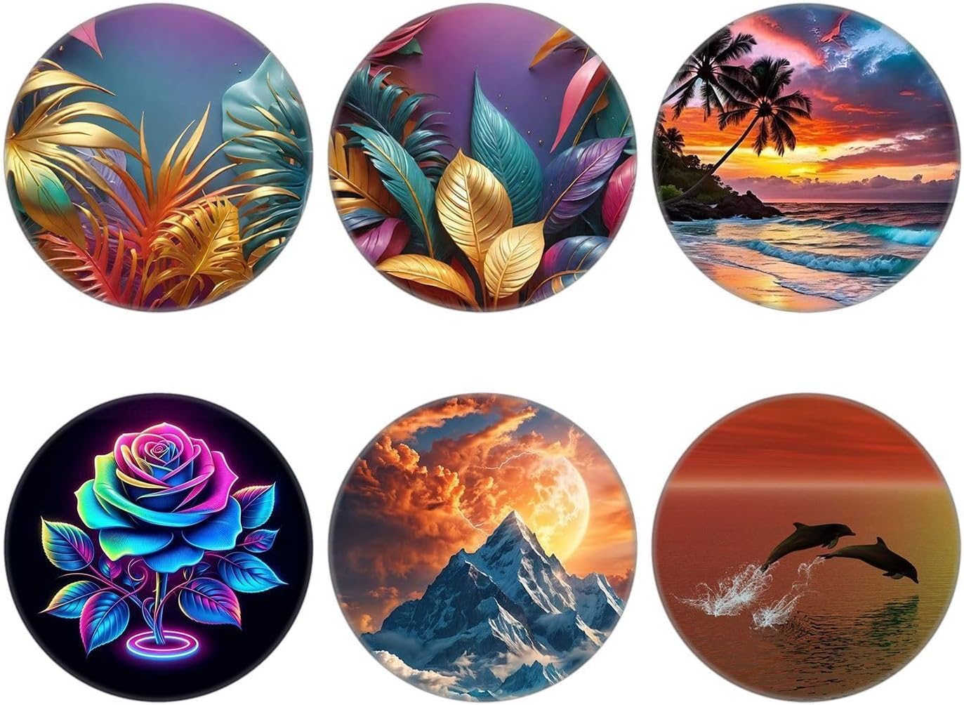 6 Pack - Collapsible Cell Phone Grip for Smartphones,Mobile Expanding Cellphone Holder Kicktand for Phone and Case - Flower Moutain Ocean Tropical