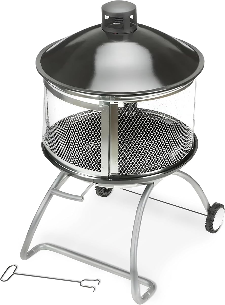 Outdoor Fire Pit with Sliding Door, and Top Lid, 28"