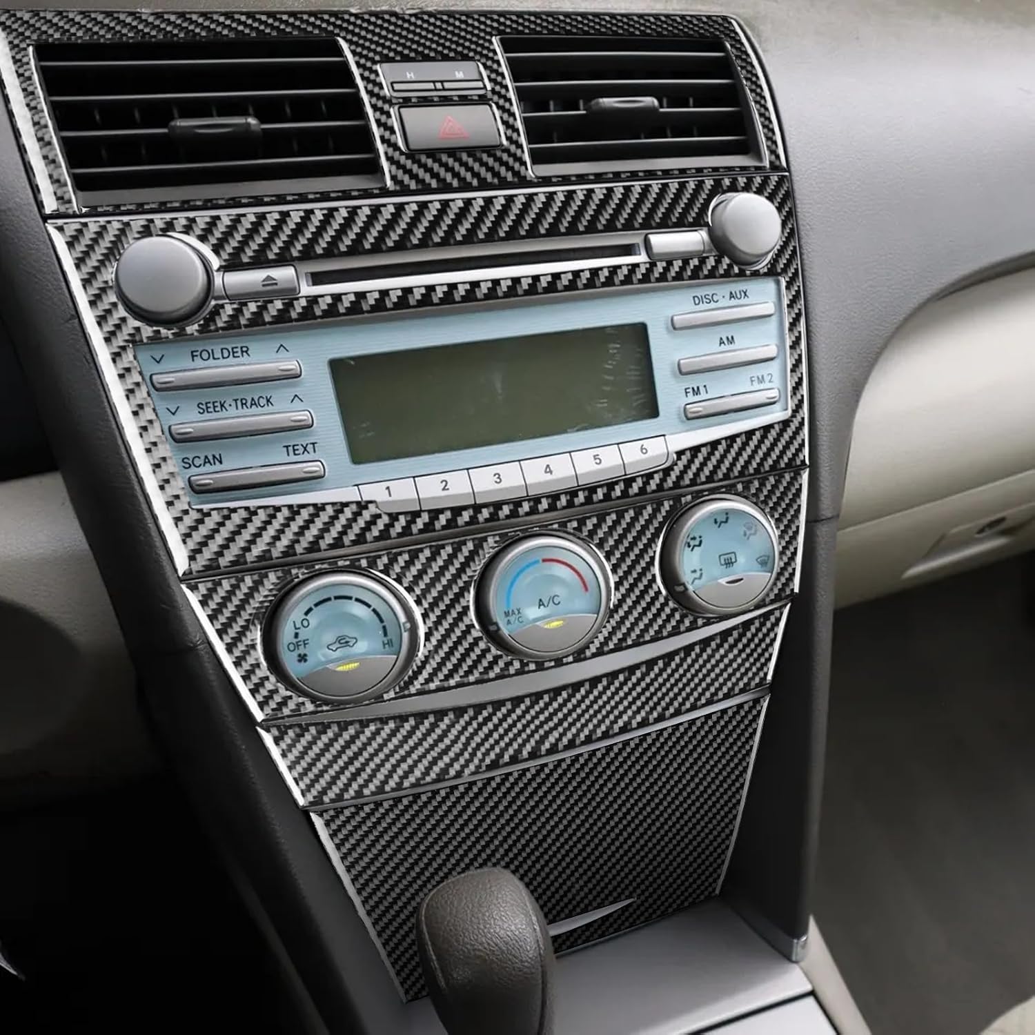 5Pcs Carbon Fiber Car Center Console Volume Mode Button Frame Compatible with Toyota Camry 2007 2008 2009 2010 2011 Air Vent Climate Control Knob Frame Panel Cover Trim Interior Accessories (Type B)