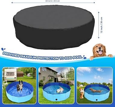 Tufmunb 79 Köpek Havuz Örtüsü, Taşınabilir Yuvarlak Katlanabilir Banyo Küveti Oxford Kumaş Malzeme ve İpli Tasarımlı Çocuk Havuz Örtüsü, Su Geçirmez ve Toz Geçirmez (Siyah) - Sadece Kapak…