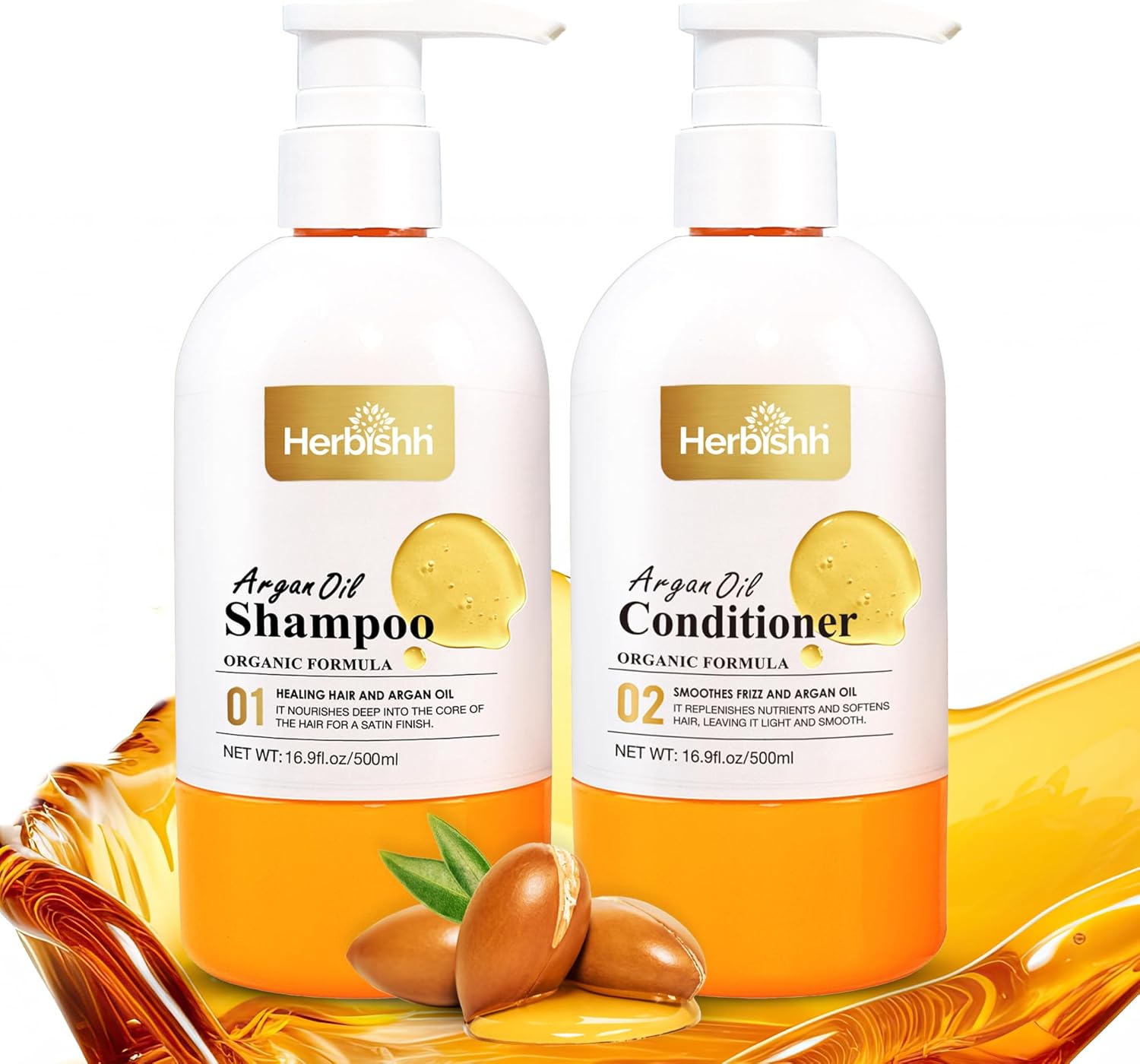 Marokkaanse Argan Haar Shampoo + Argan Haar Conditioner Set – Vrij van Minerale Oliën, Sulfaten en Parabenen | Voor Droog en Frizzy Haar