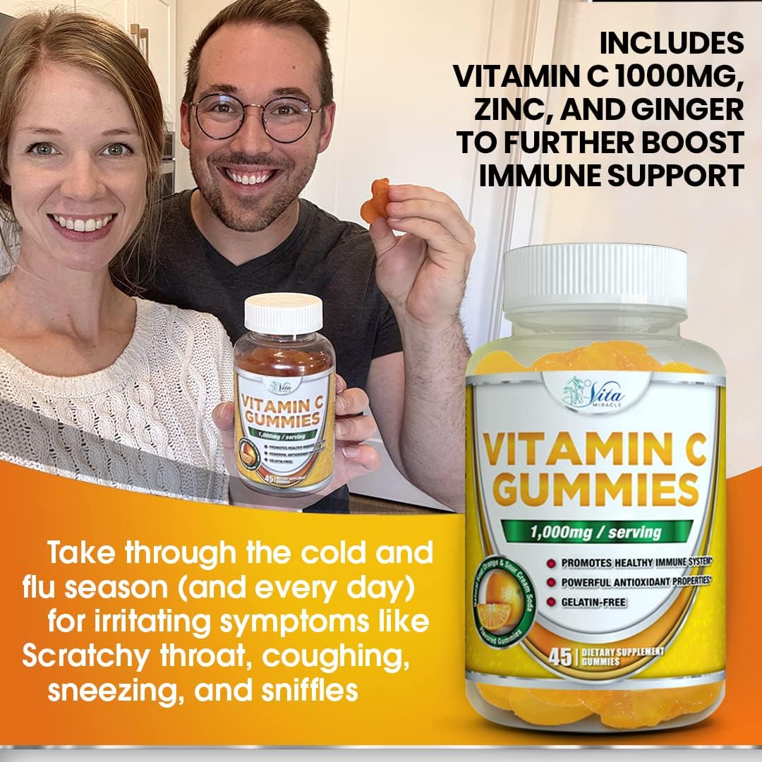 Vitamin C Gummies 1000mg for Adults and Kids Tasty Chewable VIT C Gummy Vitamins Everyone Will Love Adult, Children - Orange Flavored Organic Vitamin C Gummy May Boost The Immune System
