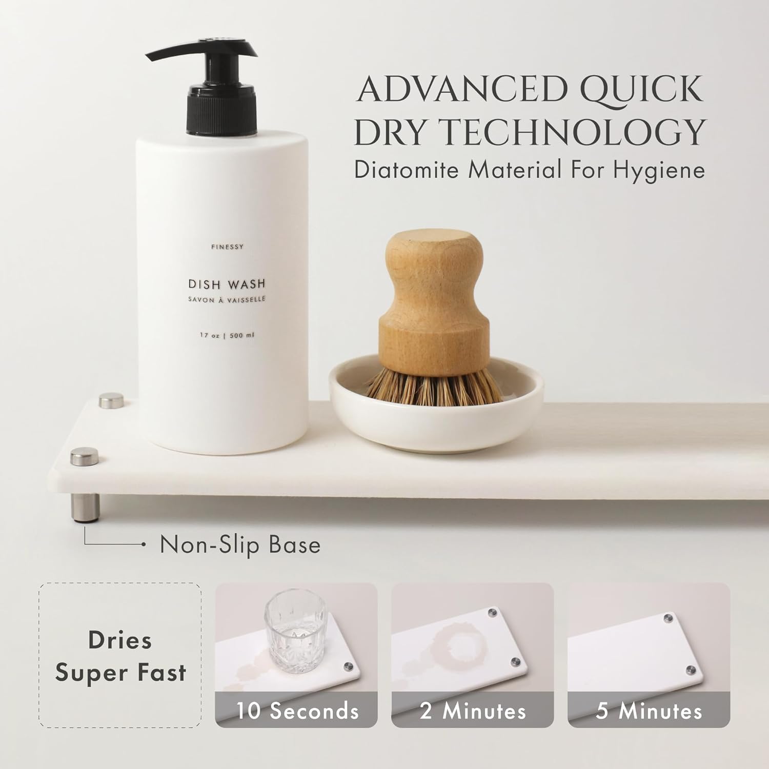 Luxe White Kitchen Soap Dispenser Set with Tray and Dish Brush, Refillable Hand and Dish Soap Dispenser Set Bottles with Pump for Lotion Handsoap Liquid Dishwashing Kitchen and Bathroom Countertop Set