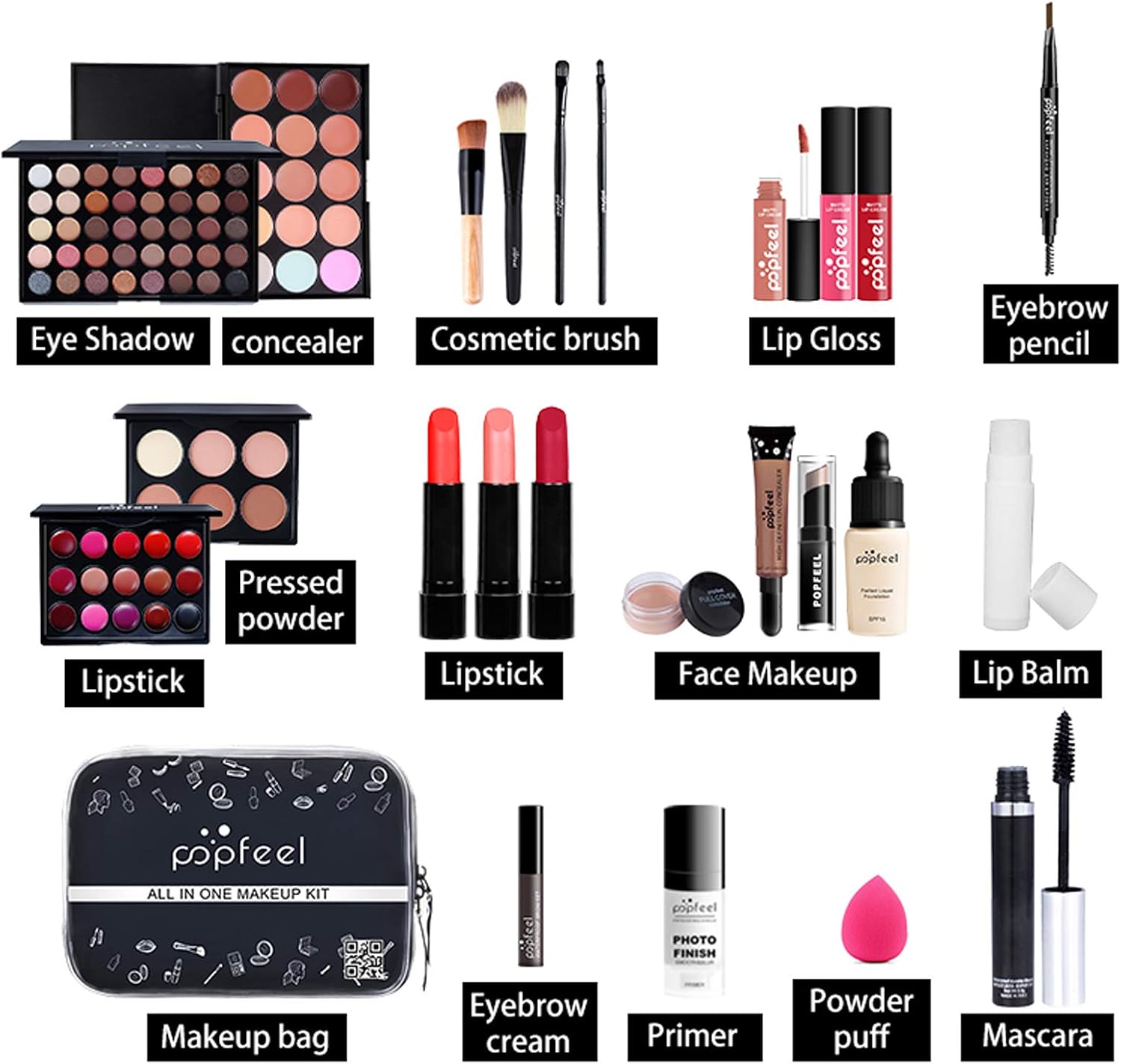Professional Makeup Set,MKNZOME 24 Pcs Cosmetic Make Up Set including Makeup Bag Portable Travel Make-up Palette Birthday Xmas Gift Set Full Sizes Eyeshadow Foundation Lip Gloss for Teenage & Adults - Image 3