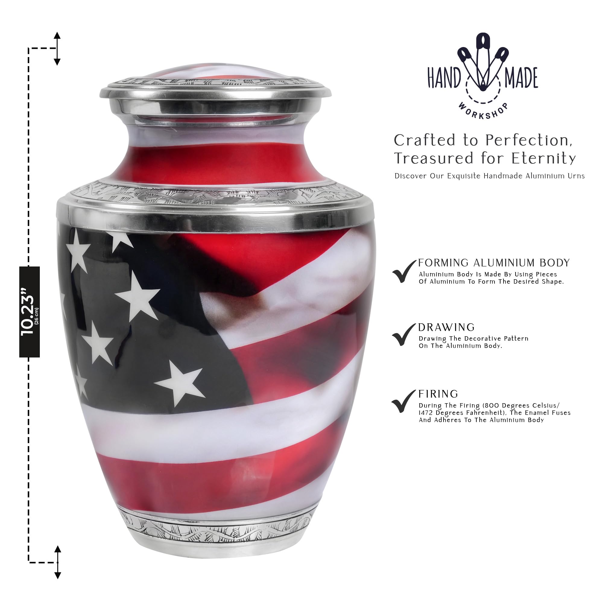 YATSKIA American Flag Urns for Ashes for Adult Female & Male - Military Cremation Large Metal Home Decorative Funeral, Burial Cremation Urns for Mom & Dad - Human Memorial Urn for Women & Men