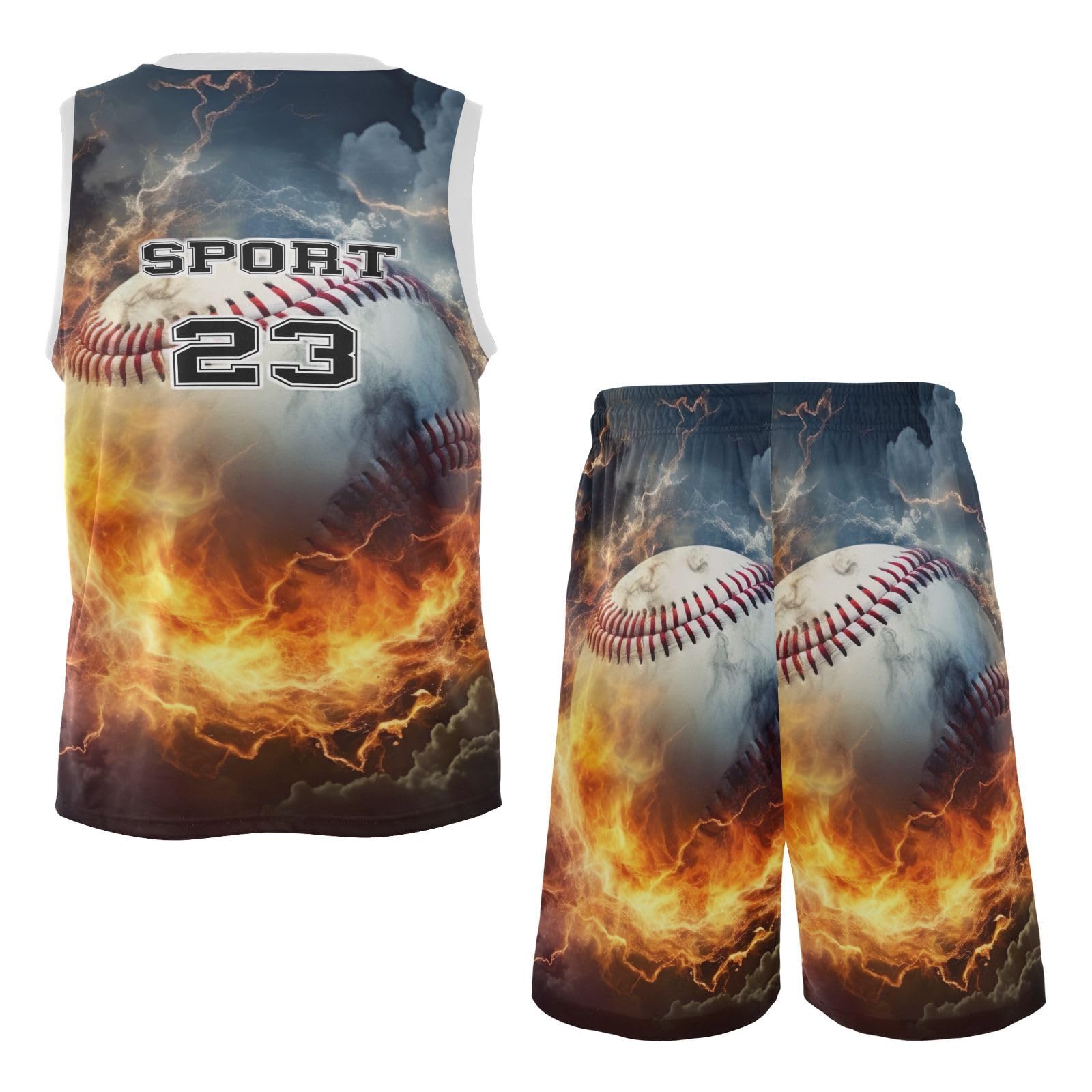 FLildon Baseball Water Fire Boys Basketball Jersey Set Tank Top Shorts Tracksuit Sport Training Suit for Kids, XL