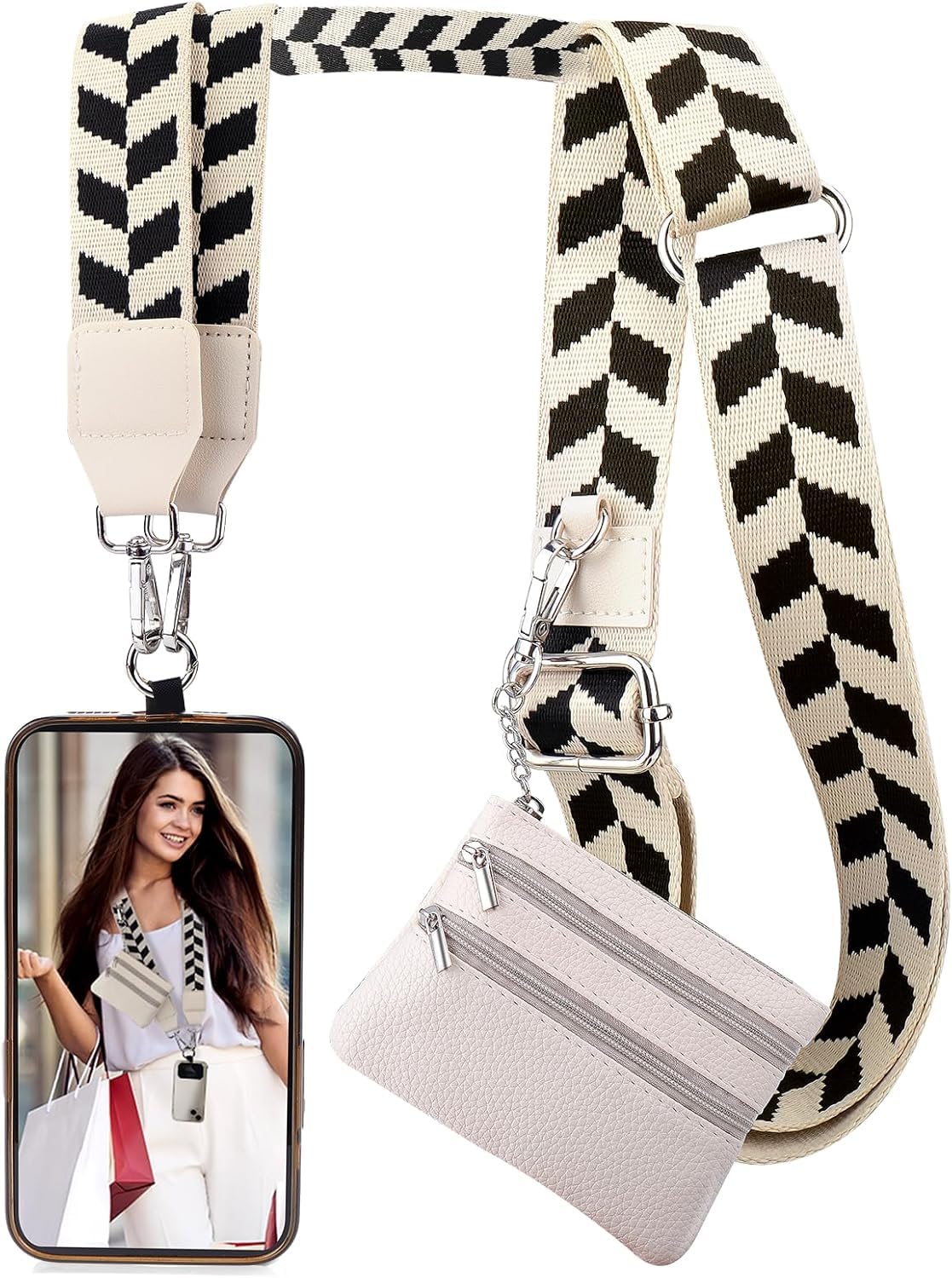 Phone Wrist Strap with Zipped Pouch Clip & Go Strap for Mobile with Leather Wallet Crossbody Adjustable Buckle Chain Lanyard - Comfortable & Durable Accessory for Women-image-41