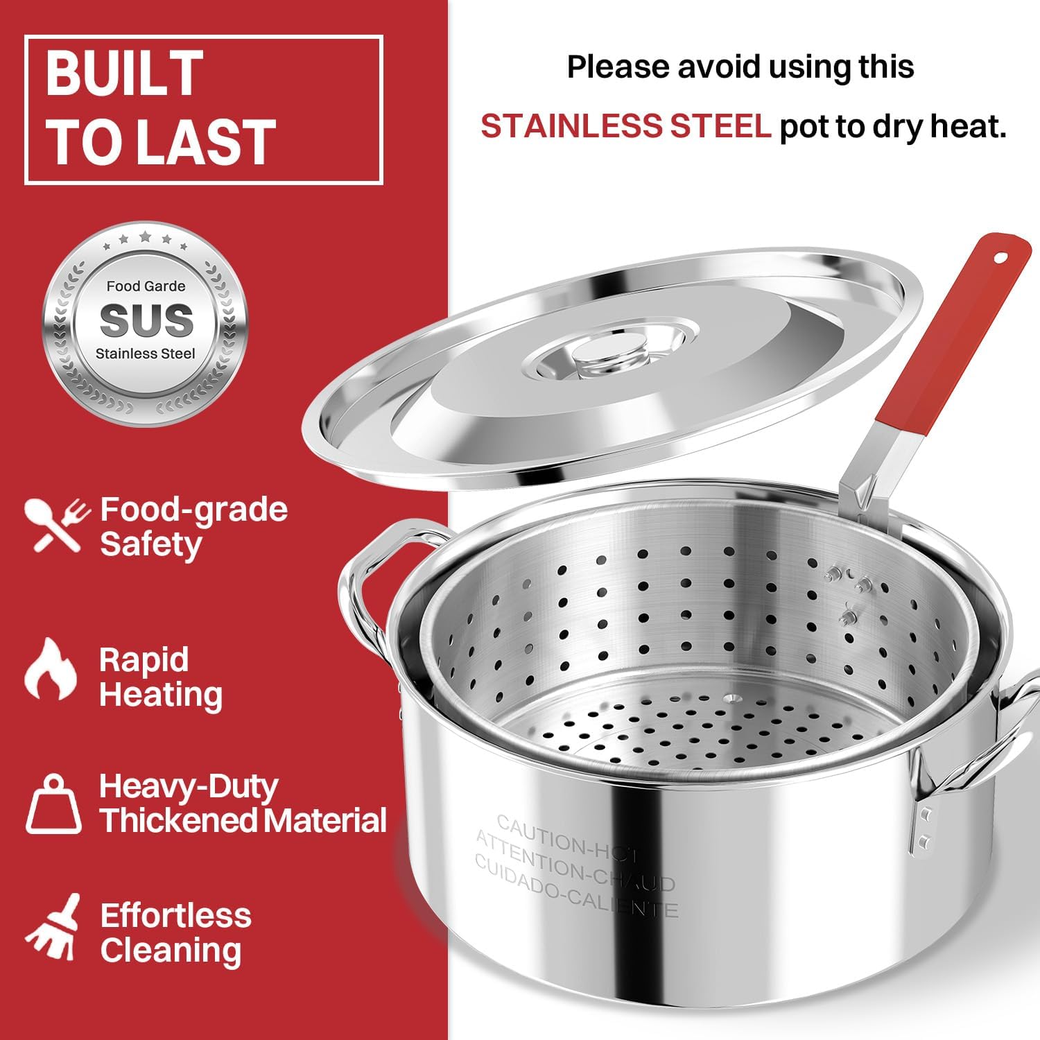 10QT Stainless Steel Deep Fryer with Basket | Fish Fryer | Frying Pot with Lid, Fryer Tong & Thermometer | Not Compatible with Induction or Electric Stoves | Perfect for Outdoor Use | Dishwasher Safe