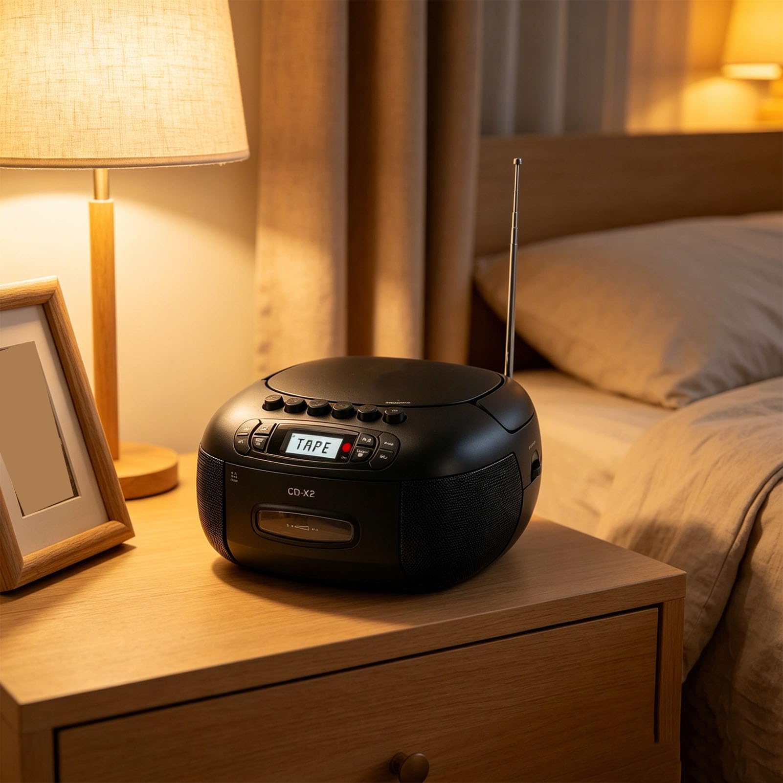 Odtwarzacz Kasetowy CD Boombox, Przenośny Odtwarzacz CD i Zestaw Odtwarzaczy Kasetowych z Bluetooth, Radiem AM FM, Wejściem USB AUX, Pilotem, Wyświetlaczem LCD, Zasilaniem (wtyczka UE)