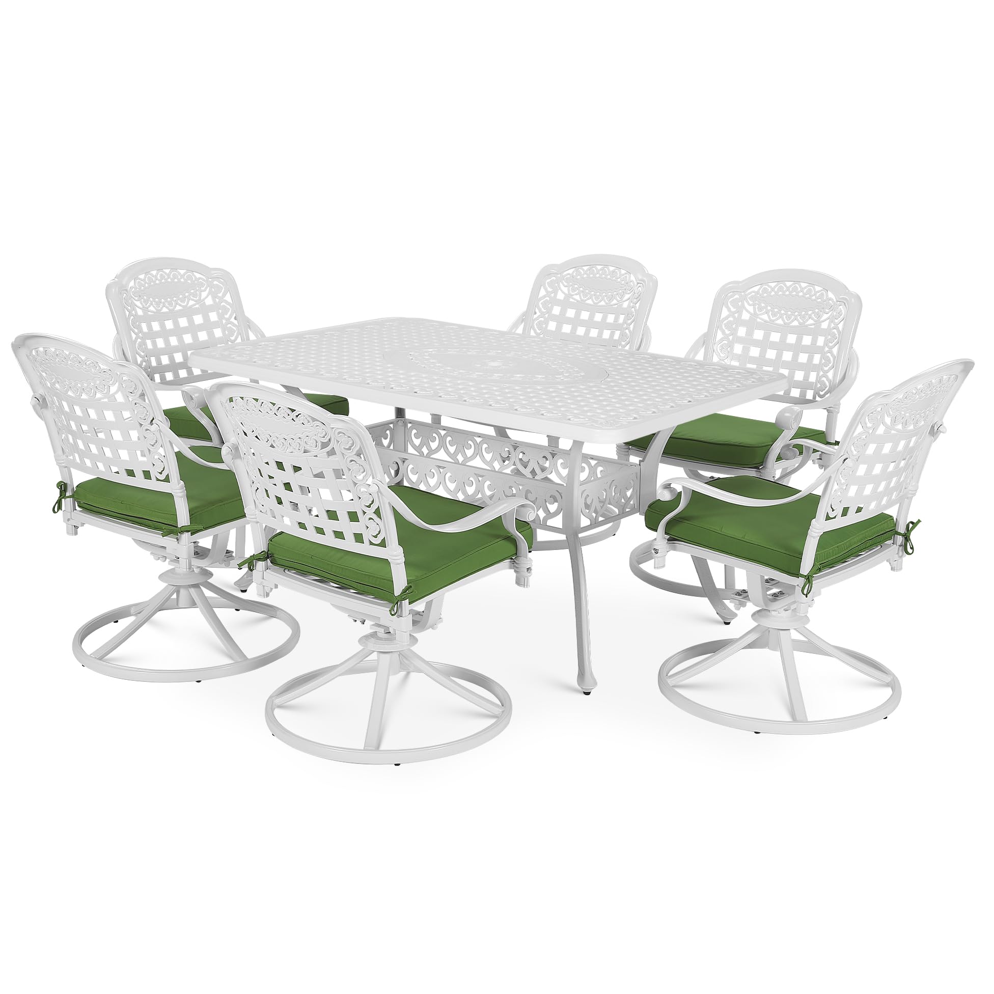 VIVIJASON 7-Piece Outdoor Furniture Dining Set, All-Weather Cast Aluminum Patio Conversation Set, Include 6 Swivel Dining Chairs and a Rectangle Table