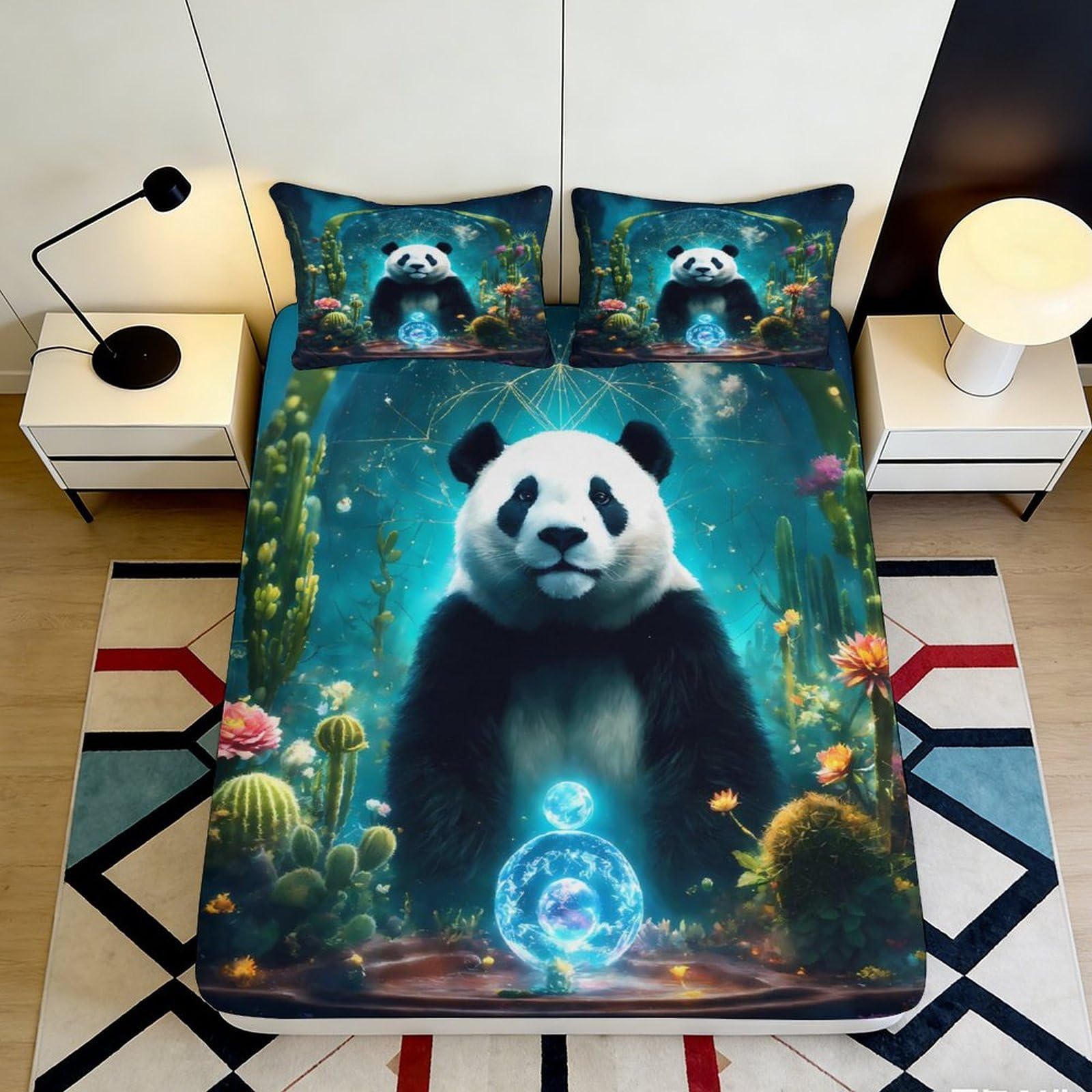 3D Printed Panda Forest Fitted Sheet Microfiber Soft Breathable Underwater Fantasy Mattress Cover for Bedroom Decor 90x200x25cm