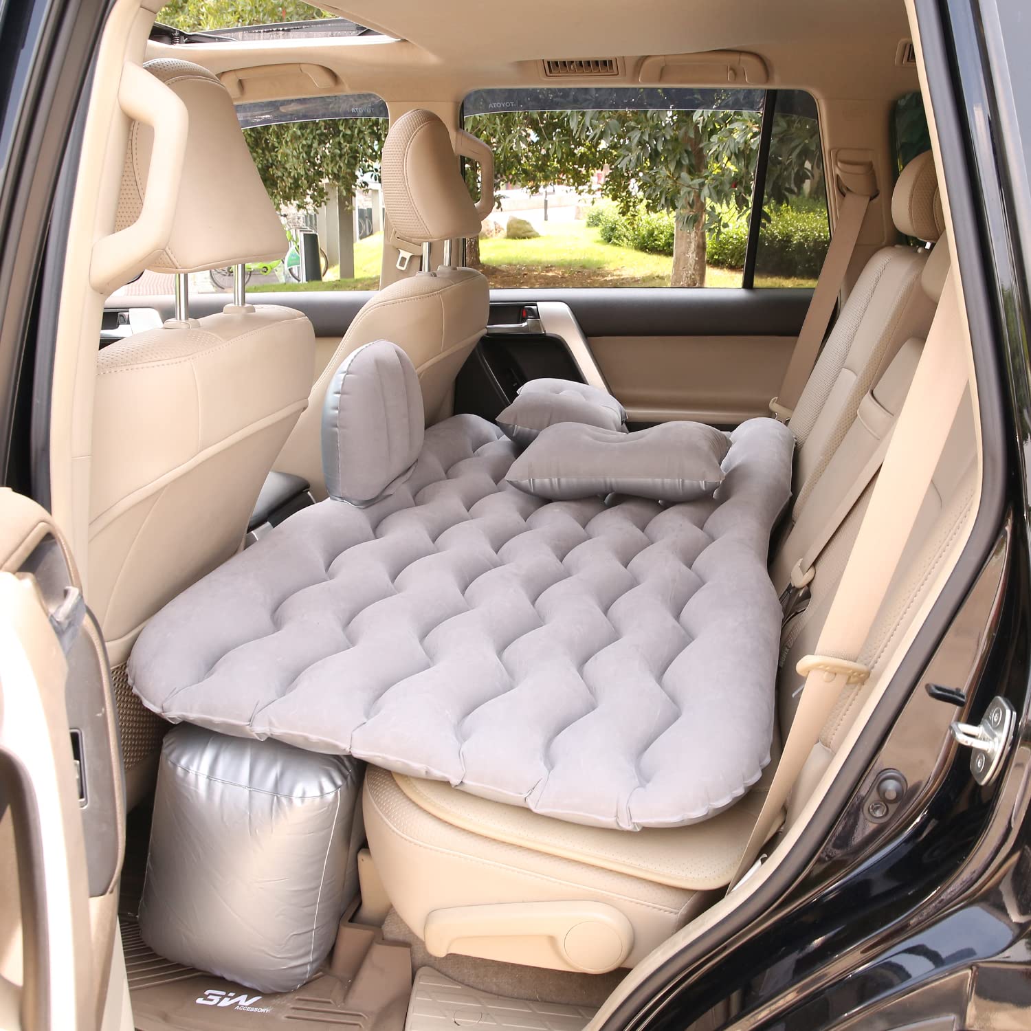 Allextreme A2 Multifunctional Inflatable Car Bed Mattress Universal Car Back Seat for Baby Travel Air Inflation with Two Air Pillows, Car Air Pump and Repair Kit (Ash)-image-33