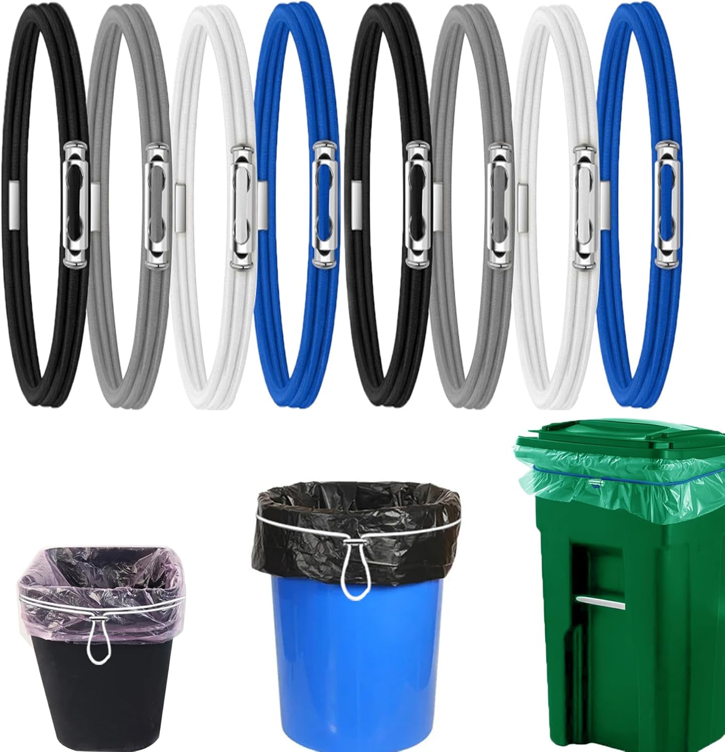 Trash Can Bands Set of 8 Adjustable Big Garbage Can Bands Fits Almost