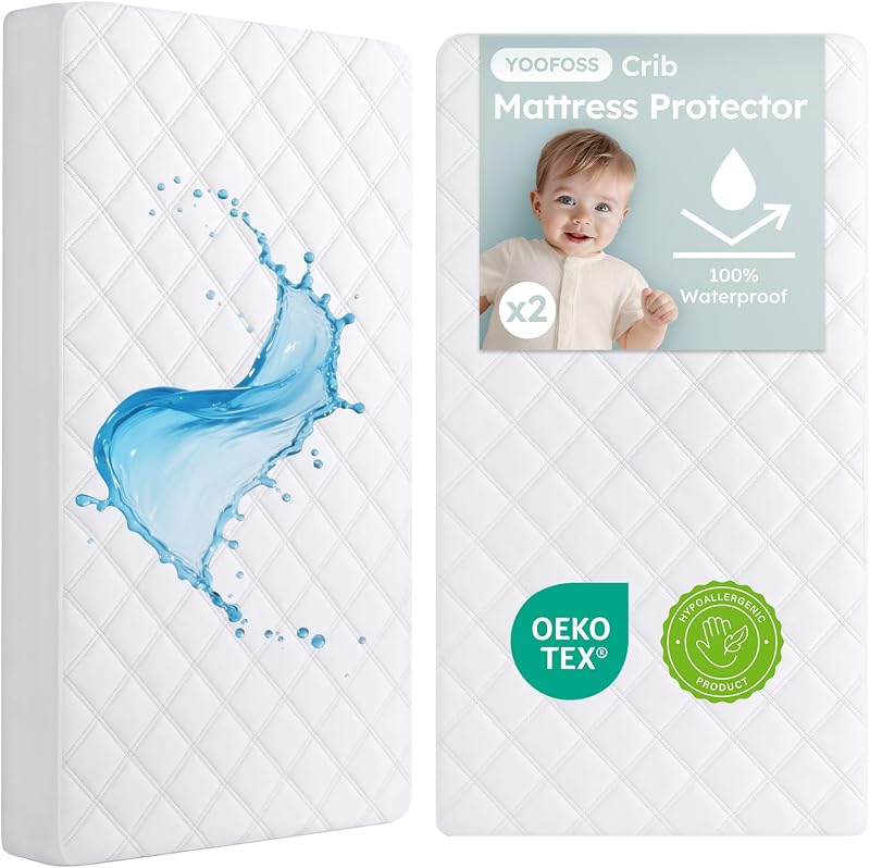 Waterproof Crib Mattress Protector 2 Pack, Quilted Crib Mattress Pad Cover Ultra Soft and Breathable, Machine Washable Toddler Mattress Protector for Standard Baby Crib Size 52''x28''