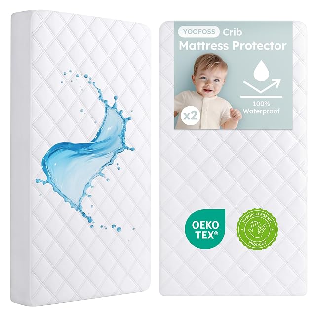 Yoofoss Waterproof Crib Mattress Protector 2 Pack Quilted Crib Mattress Pad Cover Ultra Soft and Breathable Machine Washable