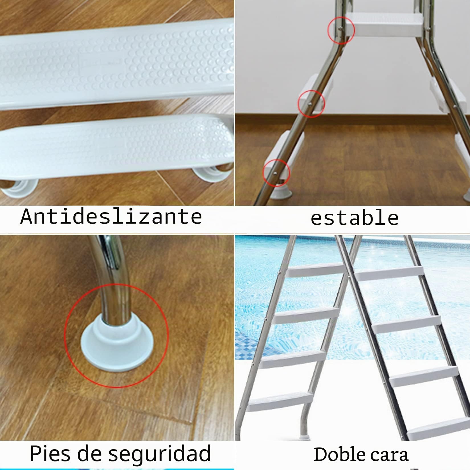 BOTOWI 135cm Escalera para Piscina elevada Carga 250 kg, Escalera de Doble Cara para Piscina elevada, Escalera de Piscina 4 peldaños Acero Inoxidable 304 Grueso, Peldaño de Piscina Antideslizante