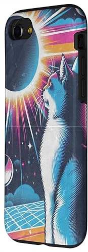 Miniatura 32 de iPhone 12 mini Cat Solar Eclipse - Synthwave Retro Poster Style Case