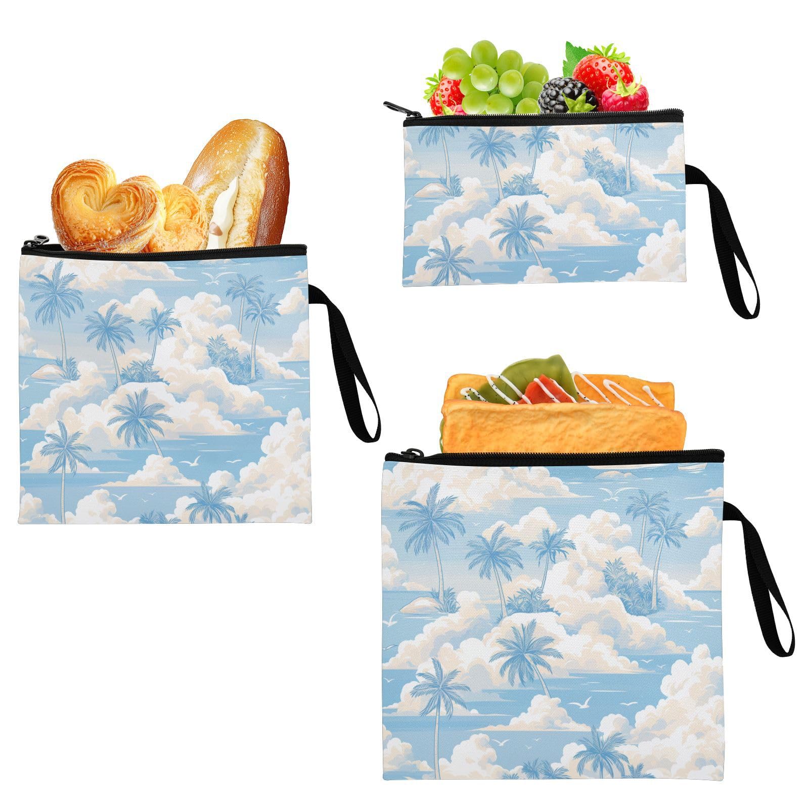 Yoogain Cartoon Beach Silver Grey 3 Pcs Reusable Sandwich Snack Bag Multi-Use Diaper Bag Organization for Kids Students Adults Food