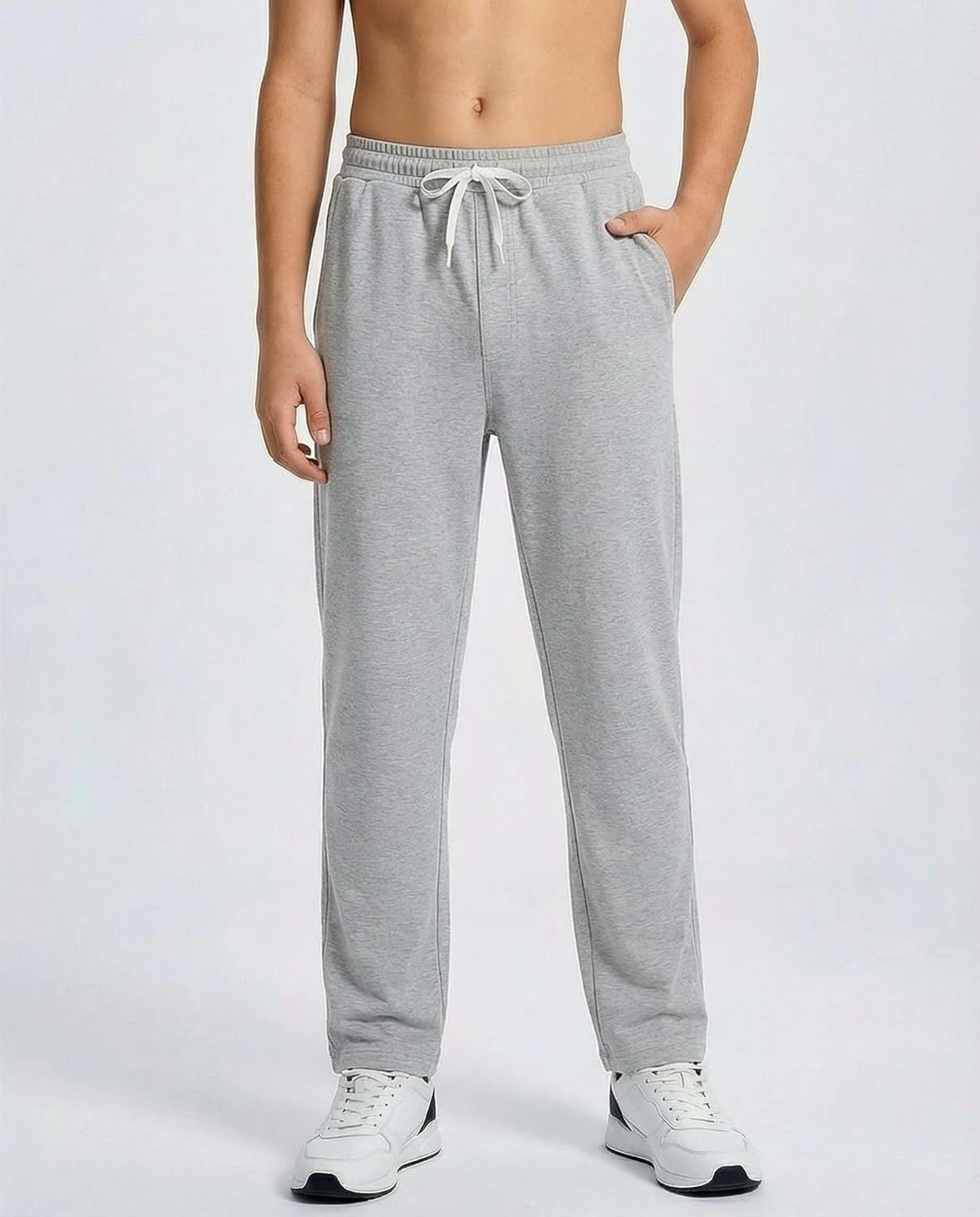 Real Essentials 3 Pack: Boys' French Terry Open Bottom Sweatpants Sweats for School Kids Teens with Pockets (Size 4-18) - Image 2