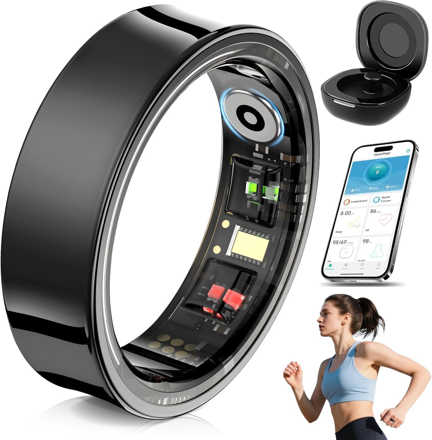 Anello intelligente 2026 per uomo e donna - Smart Ring con monitor del sonno, cardiofrequenzimetro e SpO2 - Tracker di attività fisica e salute IP68, compatibile con iOS e Android (nero)