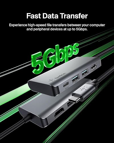 Miniatura 4 de Belkin Hub USB C, base multipuerto 4 en 1 para laptop con HDMI 4K, estación de acoplamiento USB C con entrega de alimentación de paso de 100 vatios,