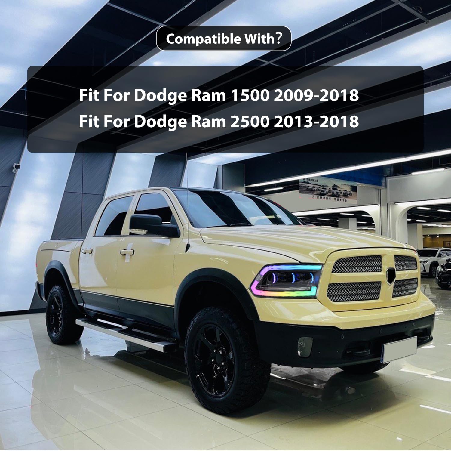LED Headlights for RAM 1500 2009-2018,2013-2018 RAM 2500/3500 Headlights/Frontlights/Headlamps/Frontlamps(Plug & Play,A Pair)