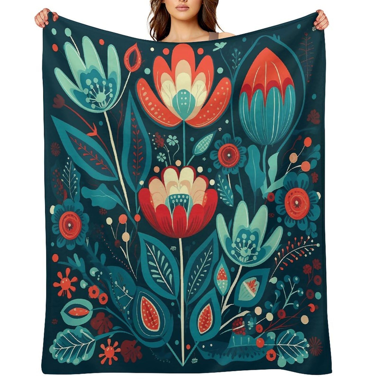 Fekiloot Style Folk Blue Flowers Throw Blankets Camping Blanket30 X40