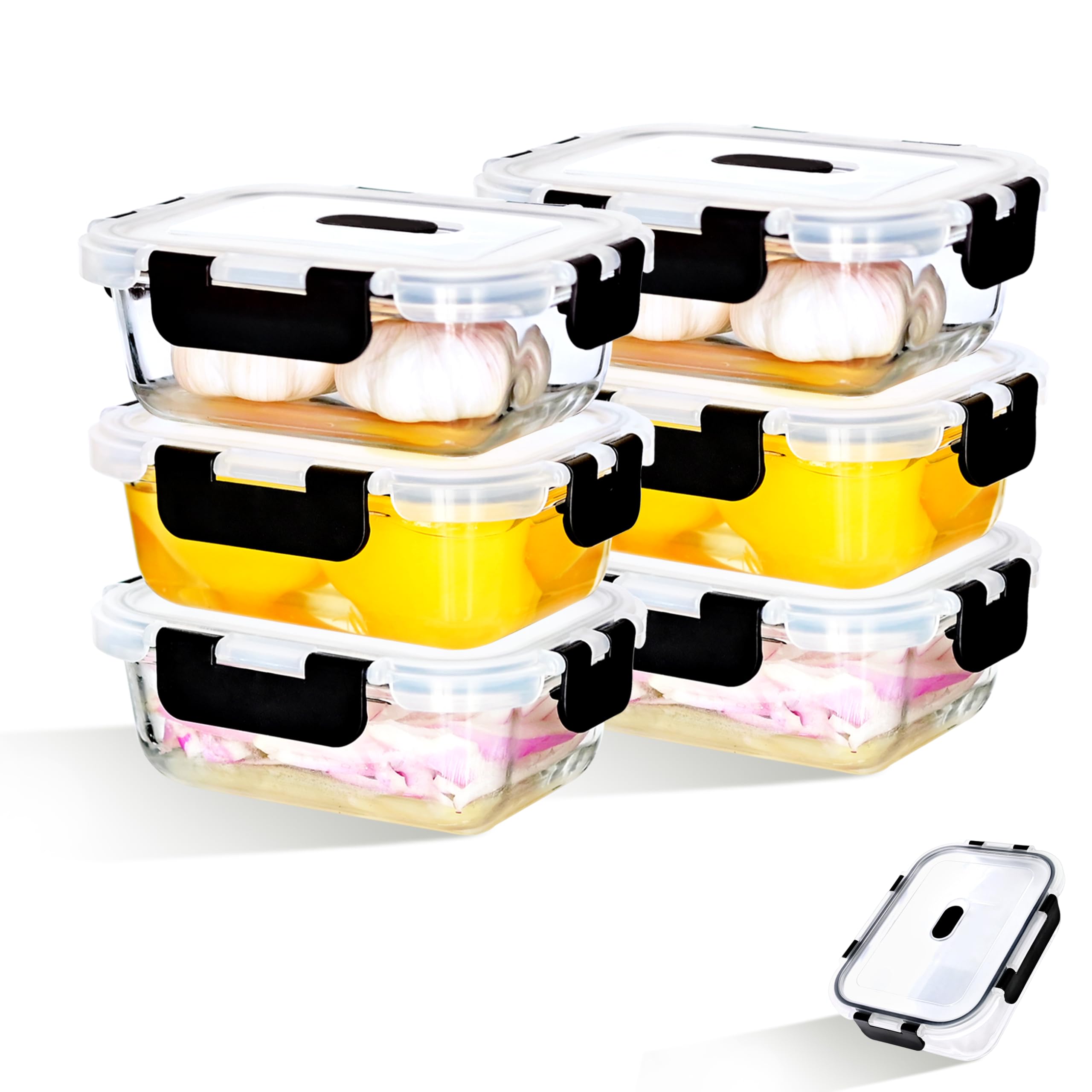 ERUIV Glasbehälter Mit Deckel, [2 Behälter + 2 Deckel] Glasschüssel Mit Deckel-1040ml, Mikrowellengeschirr Glas, Tragbar Meal Prep Container, Retain Freshness Glass Container With Lid, BPA free