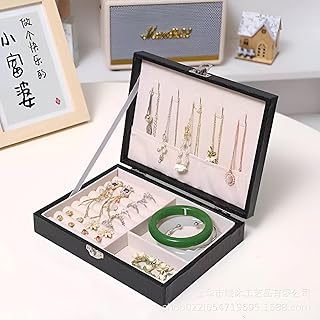 صندوق تنظيم قابل للإزالة، جميل من الجلد الصناعي مع نظام قفل آمن للمجوهرات، بطبقتين لتنظيم جميع مقتنياتك الثمينة، للهدايا أو للاستخدام الشخصي