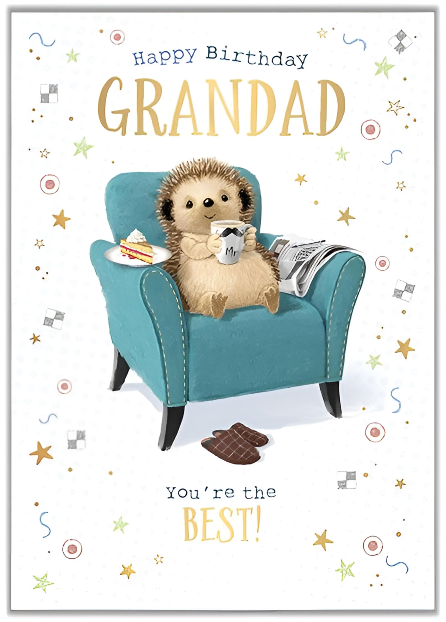 Words 'n' Wishes Grandad Birthday Card - Happy Birthday Card with a Relaxed Hedgehog Design and Foil Details - Birthday Card for Men
