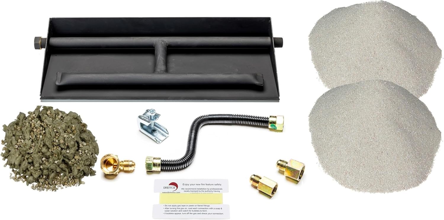 24" Vented NG Gas Fireplace Heavy-Duty Dual Row Gas Burner with Complete Connection Kit - Specifically for 24" Fire Logs, Easy to Install, Bonus Bag of Glowing Embers Included