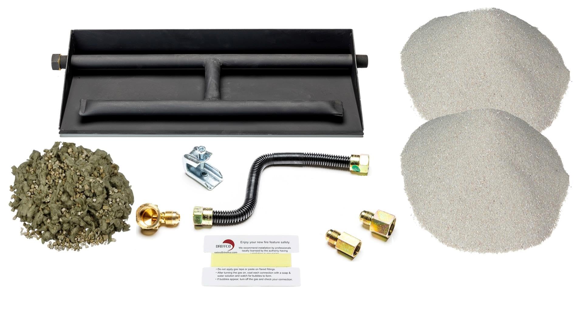 Amazon.com: Dreffco 18 Vented NG Gas Log Fireplace Heavy-Duty Dual Row Gas  Burner with Deluxe Connection Kit, Silica Sand and Glowing Embers- 2X The  Flames! It's Also Easy to Install! : Patio,