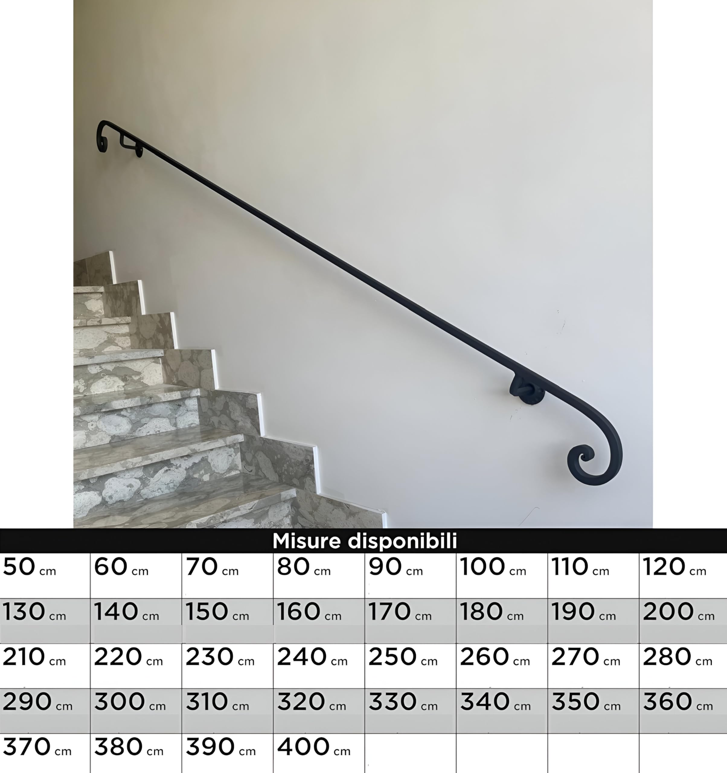 Handlauf aus Schmiedeeisen Modell Raffaello, Länge 50-400 cm, Durchmesser 16 mm, Farbe Schwarz Anthrazit (Schwarz Anthrazit, 120 cm)