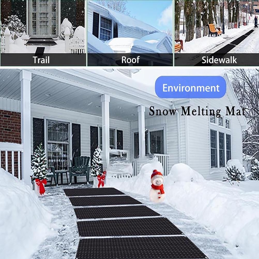Heated Snow Ice Melting Mats Outdoor Winter Heated Rubber Mat Slip Proof for Stairs Steps Driveway Walkway Decks Sidewalks Connection with Power Cord,2,20 * 30 in