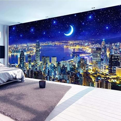 Amazon サイズ壁壁画絵画都会の夜景写真の壁紙リビングルーム寝室研究室の壁の装飾 300cm W X 0cm H 壁紙