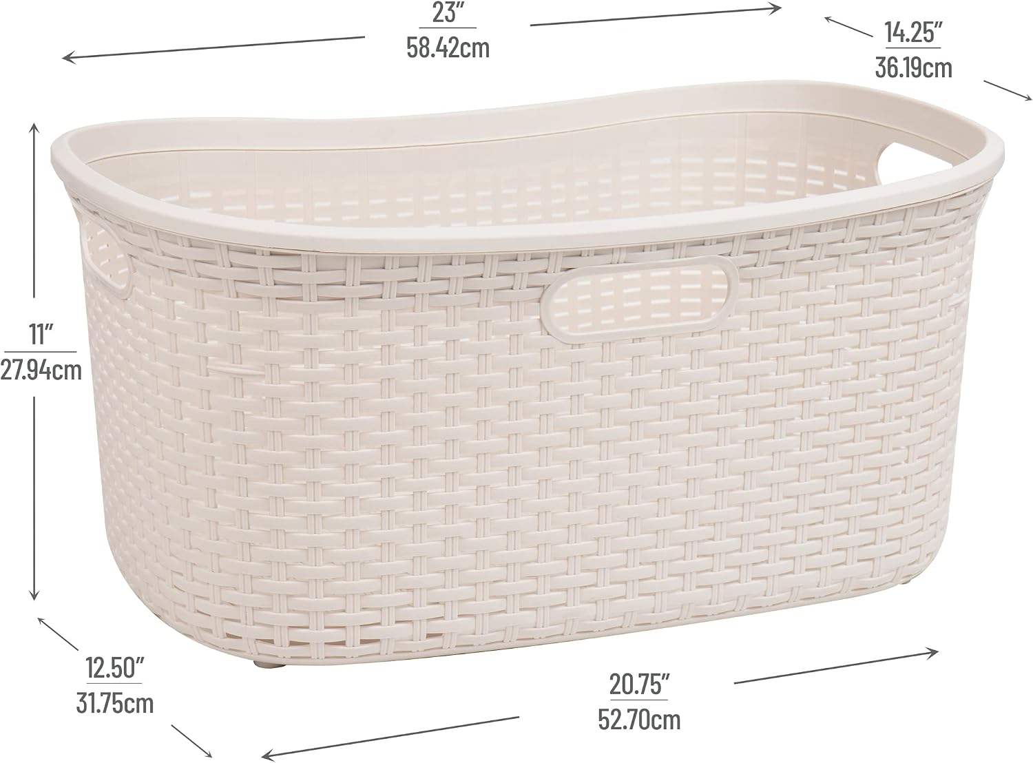 Mind Reader Basket Collection, Laundry Basket, 40 Liter (10kg/22lbs) Capacity, Cut Out Handles, Ventilated, Ivory
