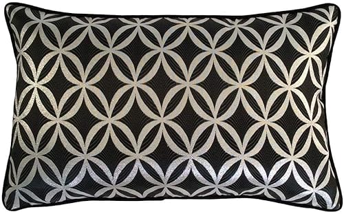 Funda de almohada de 16 x 26 pulgadas, diseño geométrico con ribete de satén negro para decoración del hogar, sofá, dormitorio