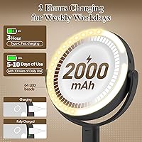 Vista 5 de Espejo de maquillaje con luces, espejo de aumento de doble cara 1x/20x con luz, recargable de 3 luces de color y brillo ajustable, rotación de 360°