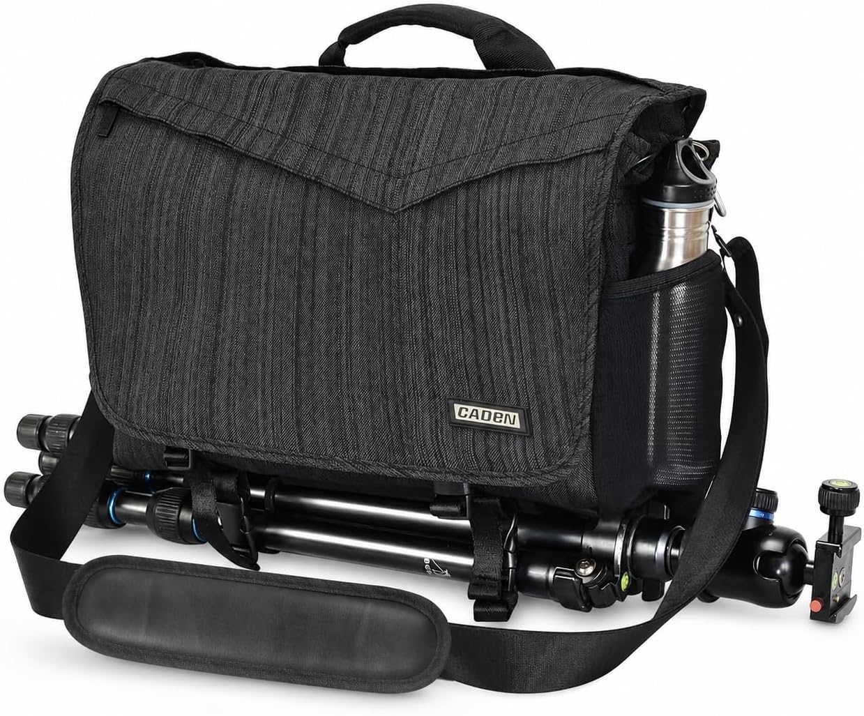 CADeN Camera Bag Case Shoulder Messenger Photography Bag with Laptop Compartment 14", Tripod Holder, Compatible for Nikon, Canon, Sony, DSLR SLR Mirrorless Cameras Waterproof Black