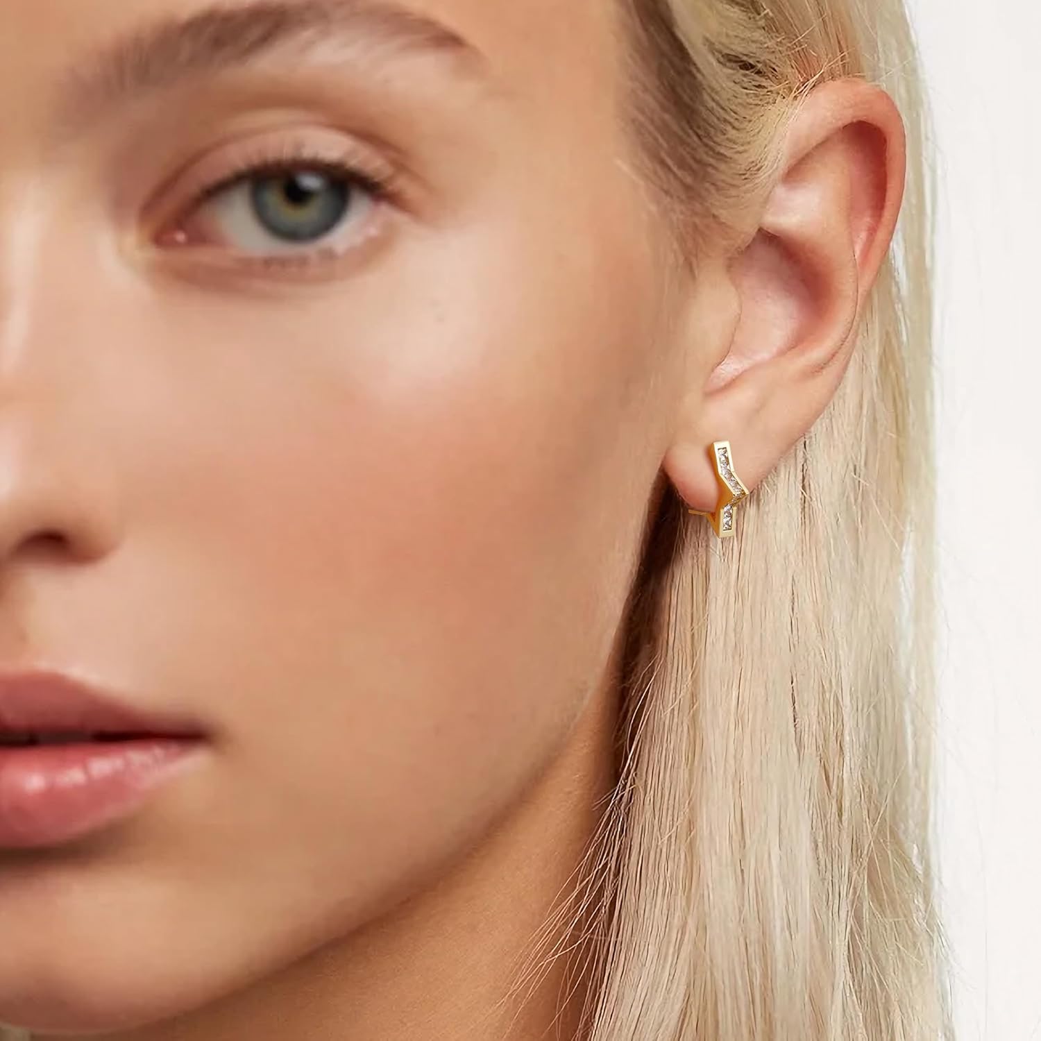 Gacimy Gold Huggie Earrings for Women 14K Gold Plated, 1/2 Inch Small Hoop Earrings for Women with Cubic Zirconia - Image 3