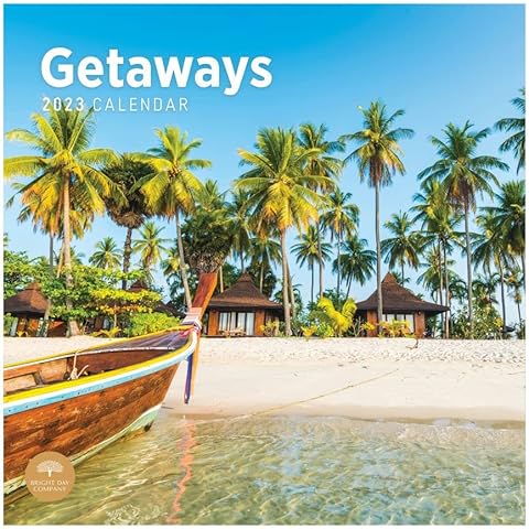 2023 Getaways Wall Calendar by Bright Day, 12 x 12 Inch, Tropical Paradise Beach Vacation Cover