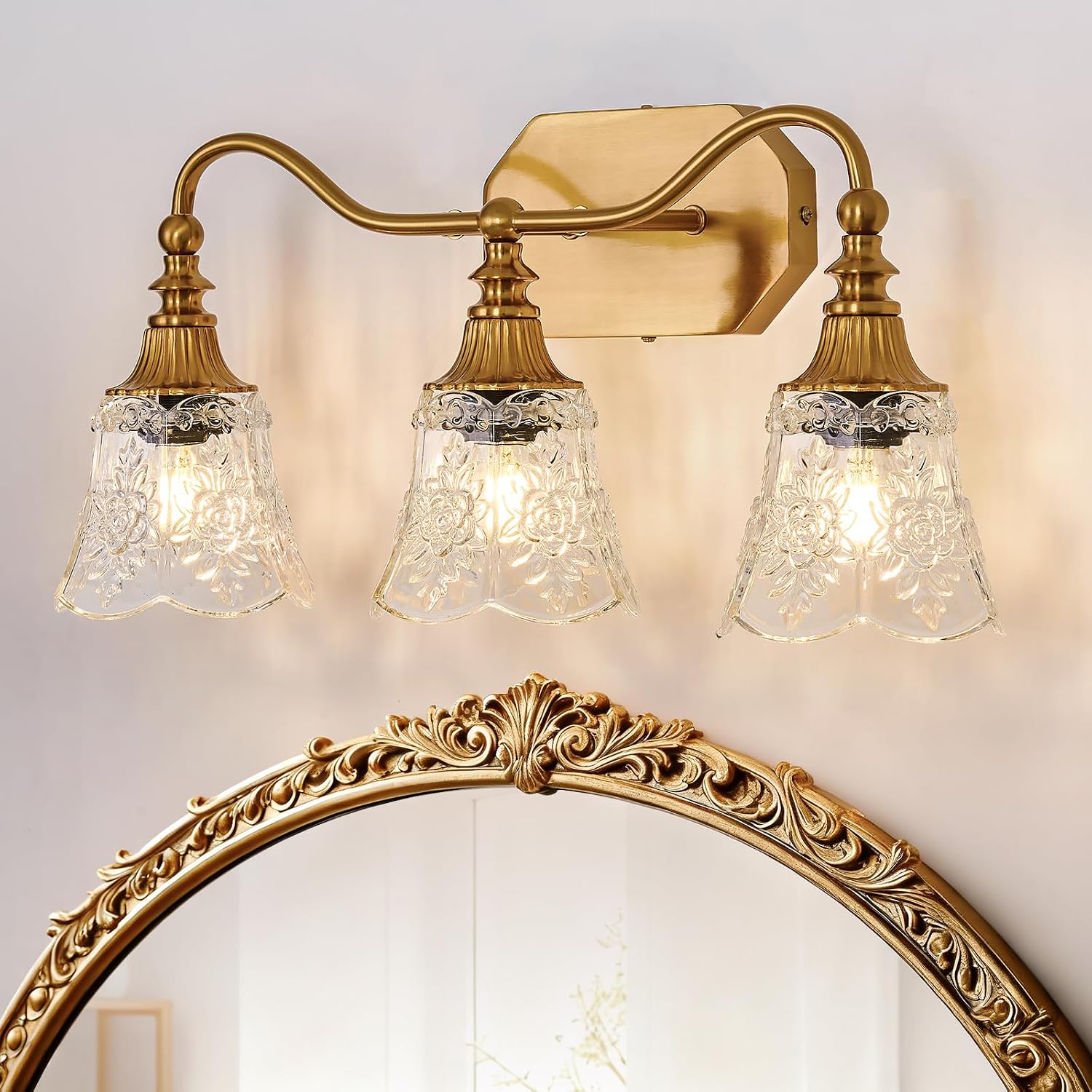 Vintage Gold Vanity Light 3 Lights Bathroom Light Fixtures Over Mirror