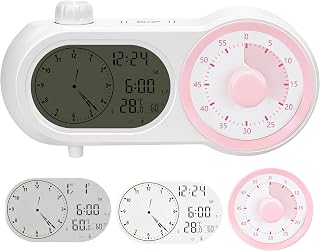 Lumuasky Digital Alarm Clock Visual Timer Silent Night Light with 60-Minute Countdown & 199-Day Count-Up, 3 Alarms, Snooze, Temperature Date Management Clock for Classroom, Home, Study (Pink)