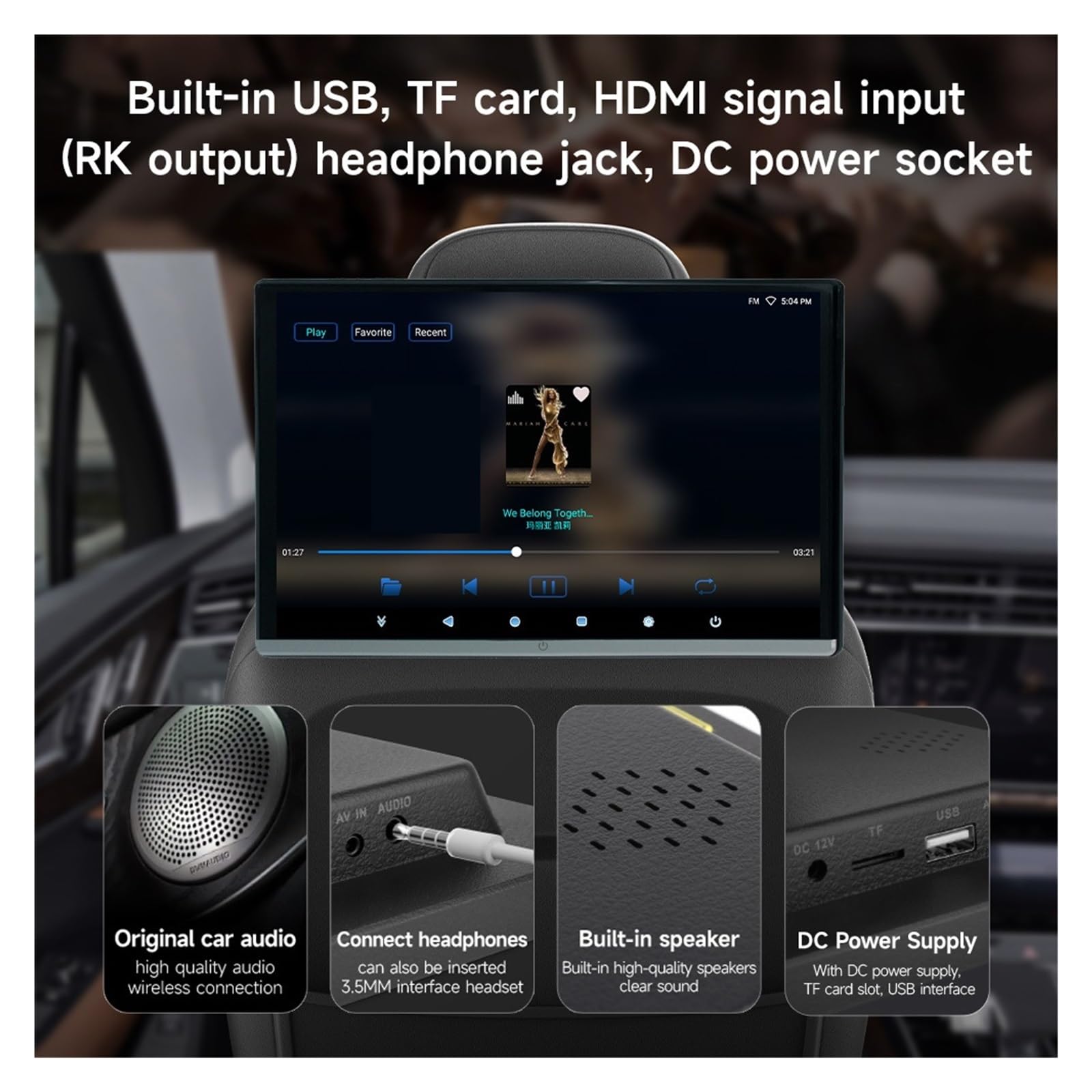 Écran Tactile IPS De 13,3''/14'' for Appui-tête De Voiture, Lecteur Vidéo, Musique, FM, Bluetooth, HDMI(13.3 inch 2G-32G-1P)