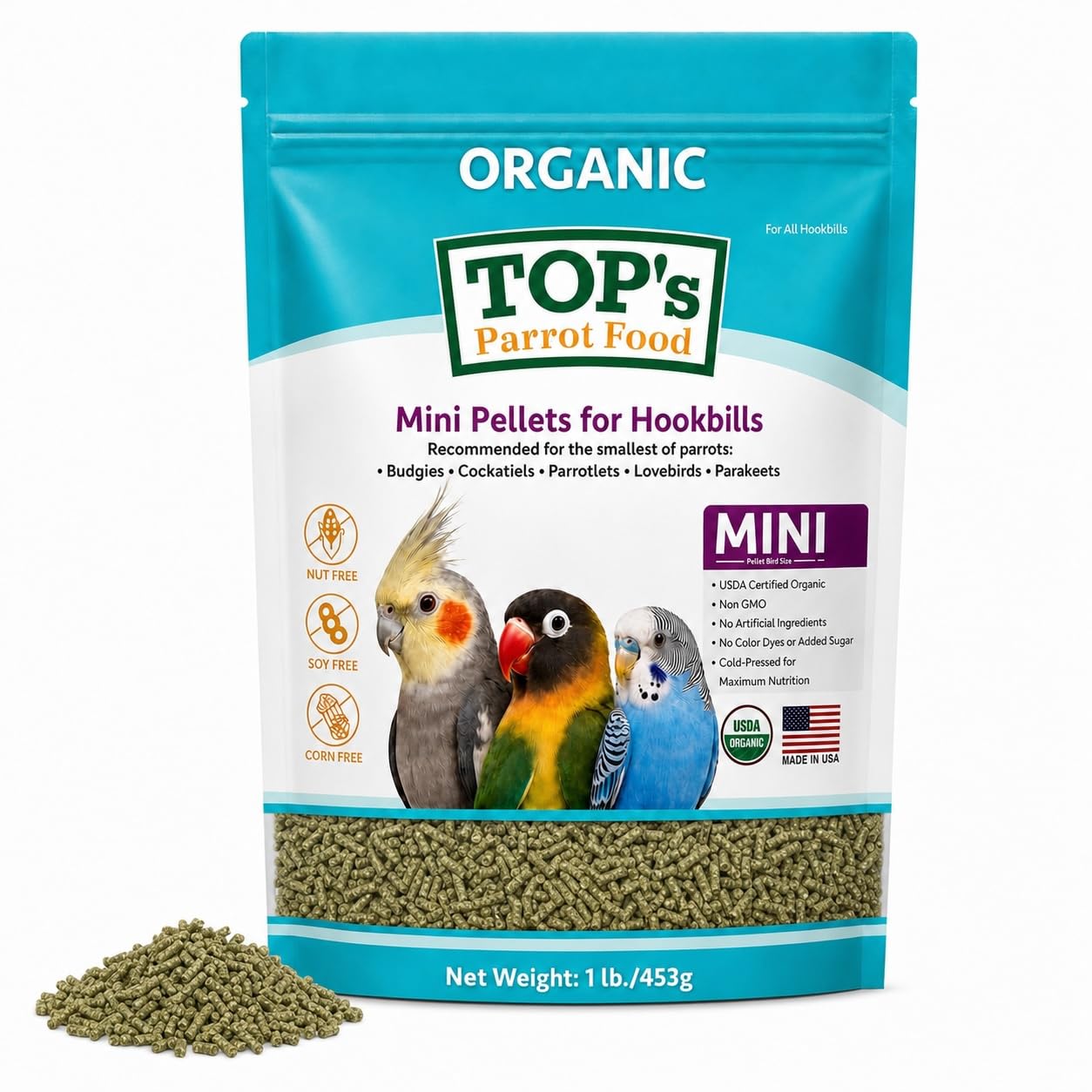 Amazon.com : TOP's Mini Parrot Pellets 1 lb, USDA Organic