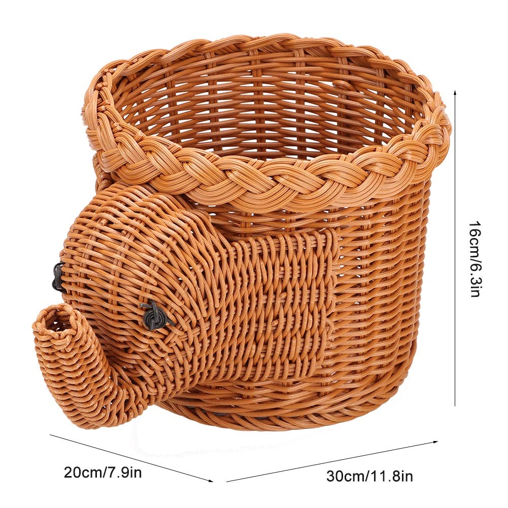 Handmade Rattan Storage Baskets, Cartoon Elephant Shape Hand Rattan Baskets for Bread Fruit Snacks Organizing(Brown mouth outer diameter 20X high 16CM)