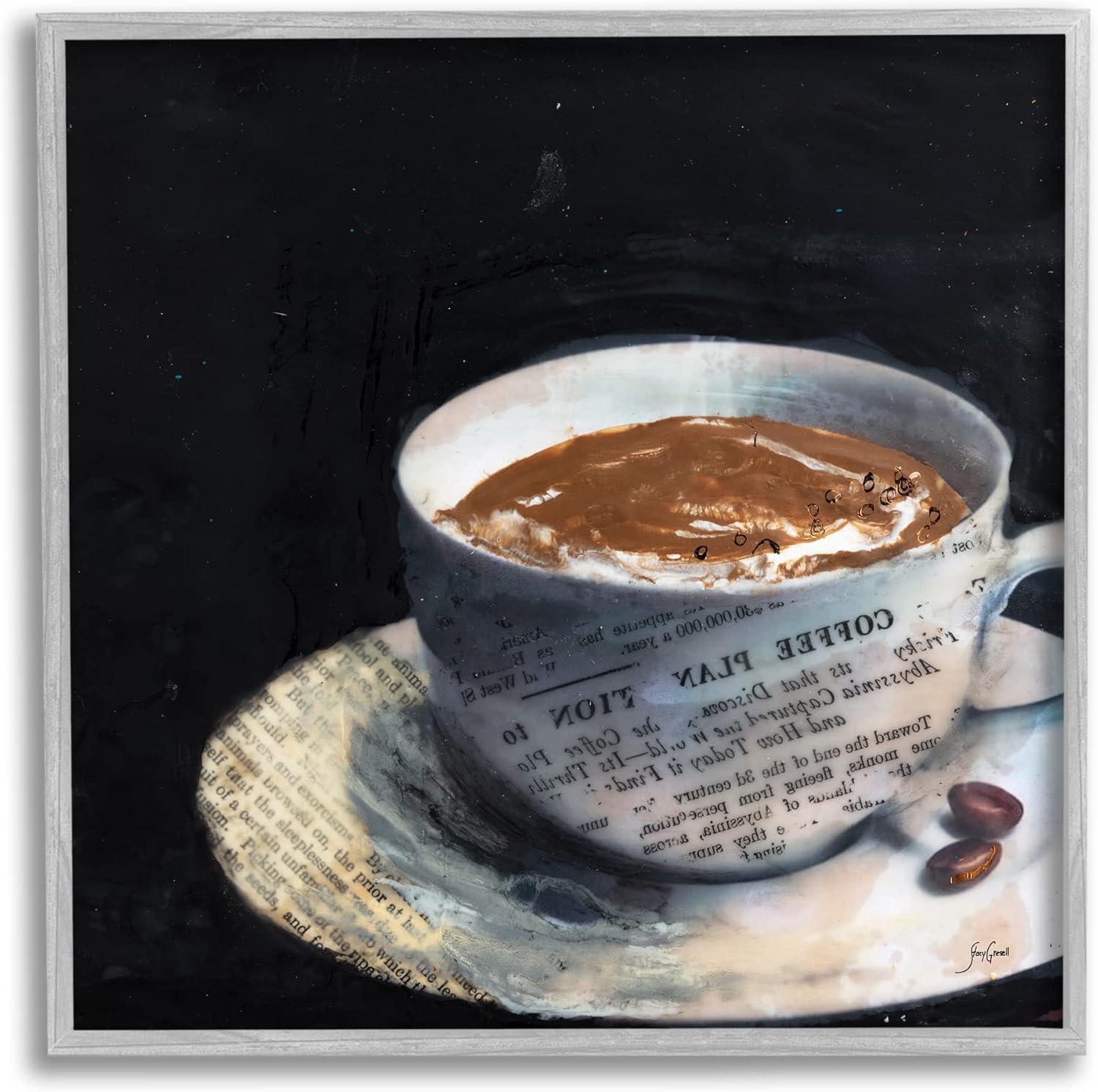 Stupell Industries Coffee Cup Morning Beverage Layered Newspaper Collage Framed Wall Art, Design By Stacy Gresell